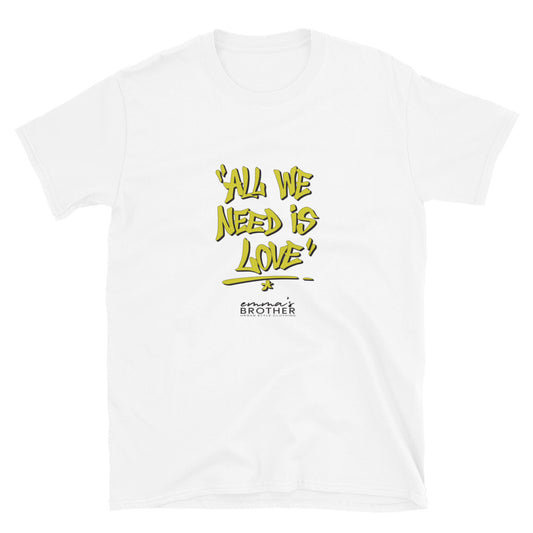 Camiseta de manga corta unisex ALL WE NEED IS LOVE (amarillo)