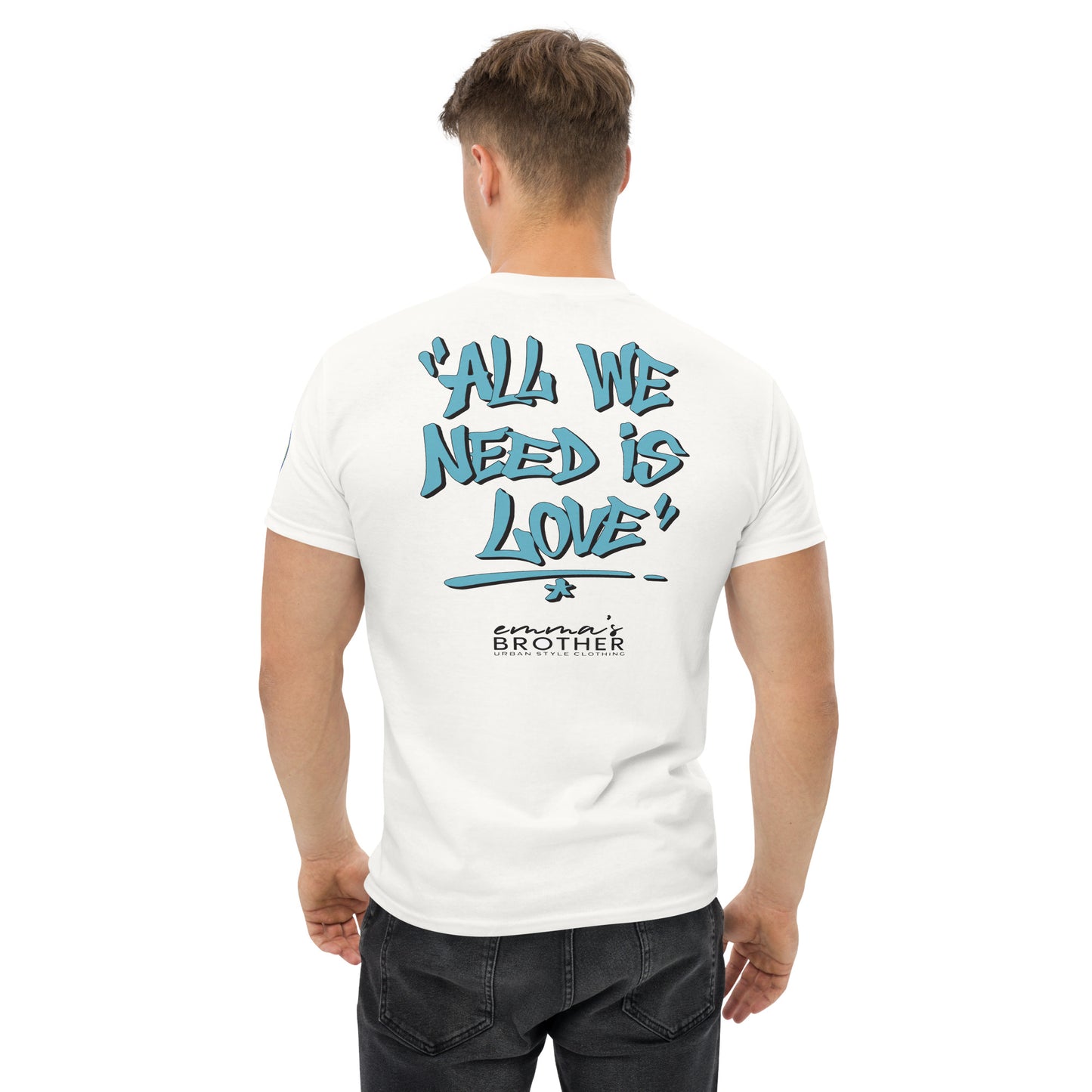 Camiseta clásica hombre ALL WE NEED IS LOVE (aguamarina)